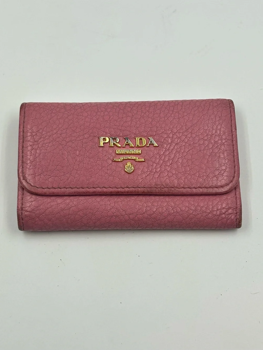 Prada pink pebbled leather keyholder